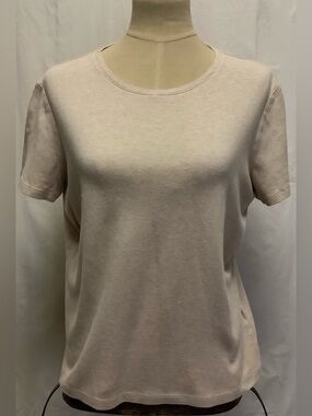 L.L. Bean Heathered Tan Beige T Shirt Top-Crew Neck-Short Sleeve-100% Cotton-L